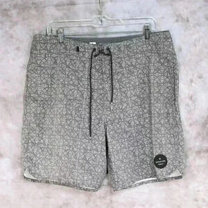 QuikSilver Boardshort Size 34 grey/graphic pattern w/front pockets and back velc